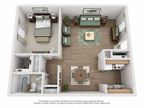 Floor plan for 1 bed, 1 bath, 800 sqft